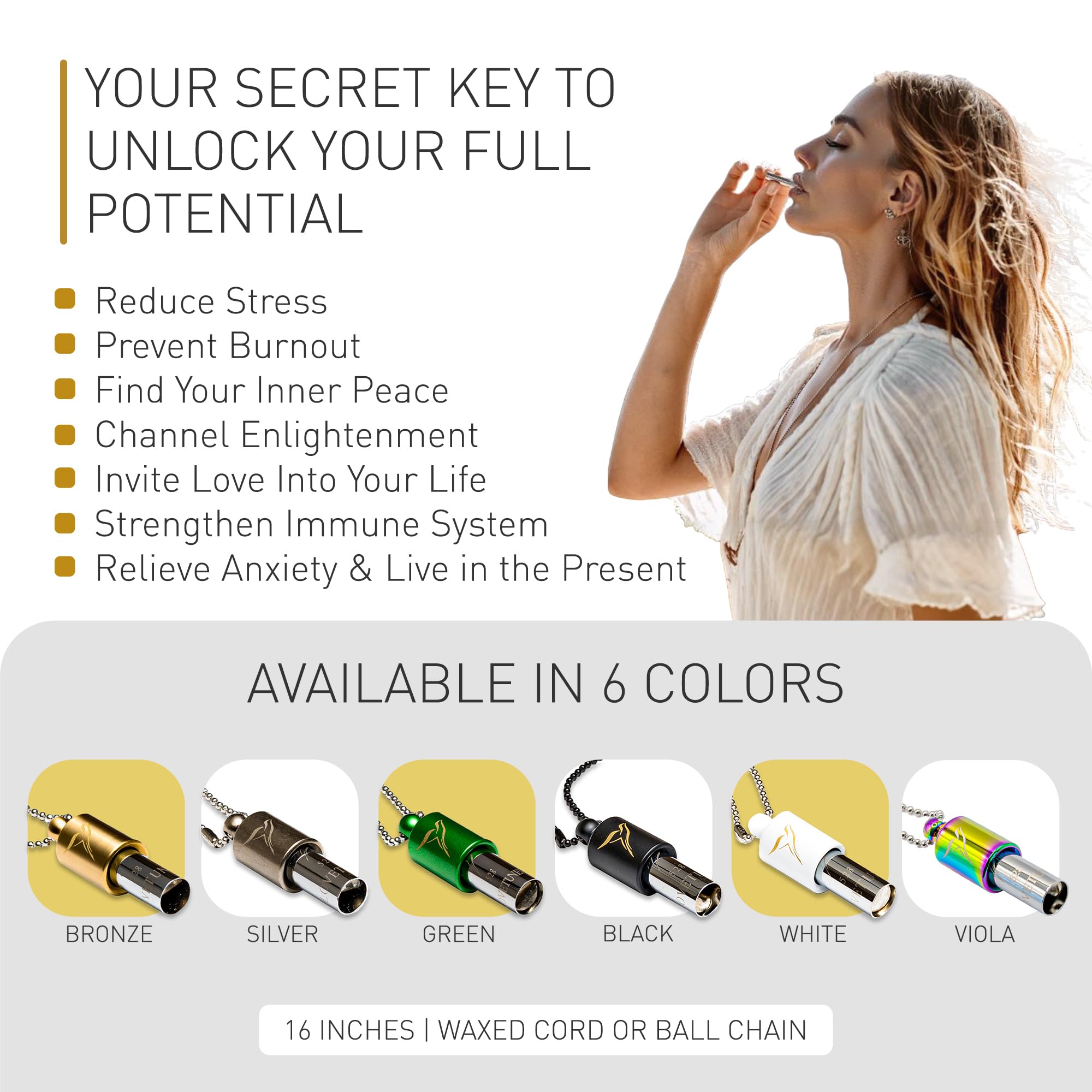 LOVETUNER Breathing & Meditation Tuning Necklace 528 Hz Whistle | 528 Hz Solfeggio Frequency | Breathwork Necklace Mindfulness D