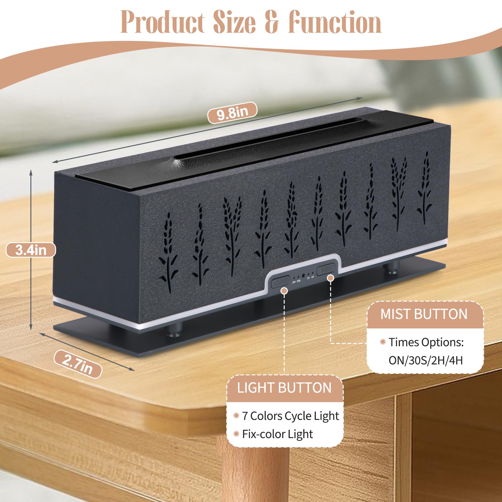 PANGPENG Colorful Essential Oil Diffuser, 7 Colors Flame Fire Diffuser, 200ML Ultra-Quiet Aromatherapy Diffuser with Remote Cont