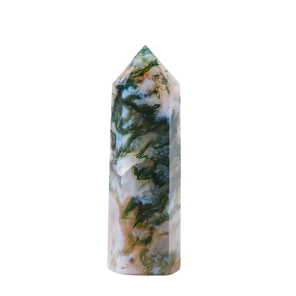 Runyangshi Natural Healing Crystals Aquatic Agate Wands 2-2.4 Moss Agate Single Point Healing Crystal Tower Green Water Plant Ag