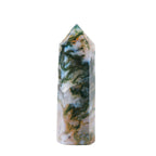 Runyangshi Natural Healing Crystals Aquatic Agate Wands 2-2.4 Moss Agate Single Point Healing Crystal Tower Green Water Plant Ag