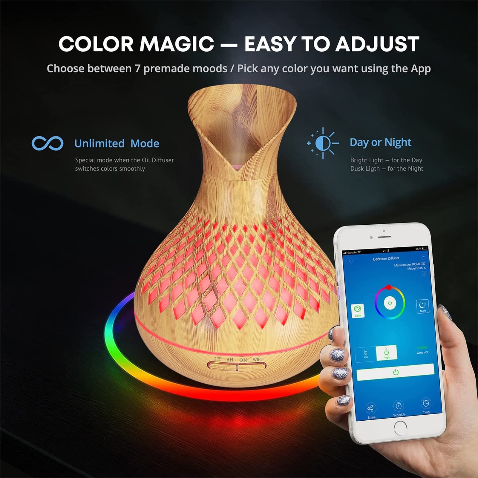 Smart WiFi Essential Oil Diffuser, 500ml Aromatherapy Diffuser Humidifier for Large Room, Works with App & Alexa Google Home Voi