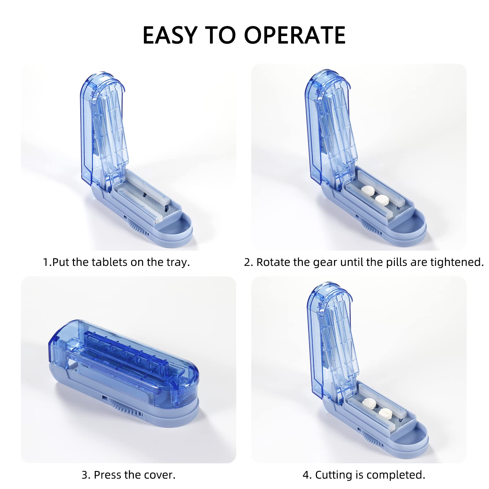 Multiple Pill Splitter, Adjustable Pill Cutter, Stainless Steel Cutting Blade & Blade Guard, with Accurate Pill Alignment, for C
