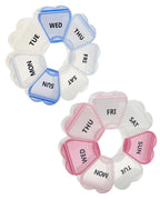 Large Weekly Pill Organizer,7 Day Cute Heart Pill Organizer,Weekly Container for Fish Oil/Medicine/Supplements (Blue1+Pink1)