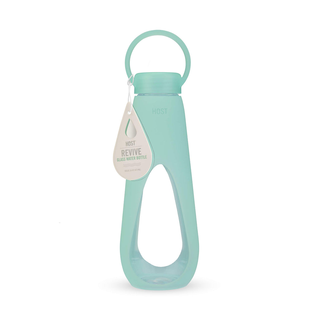 HOST Revive Water Bottle with Ergonomic Cut Out Soft Silicone Sleeve and Carrying Handle, Dishwasher Safe 16 Oz Mint Set of 1