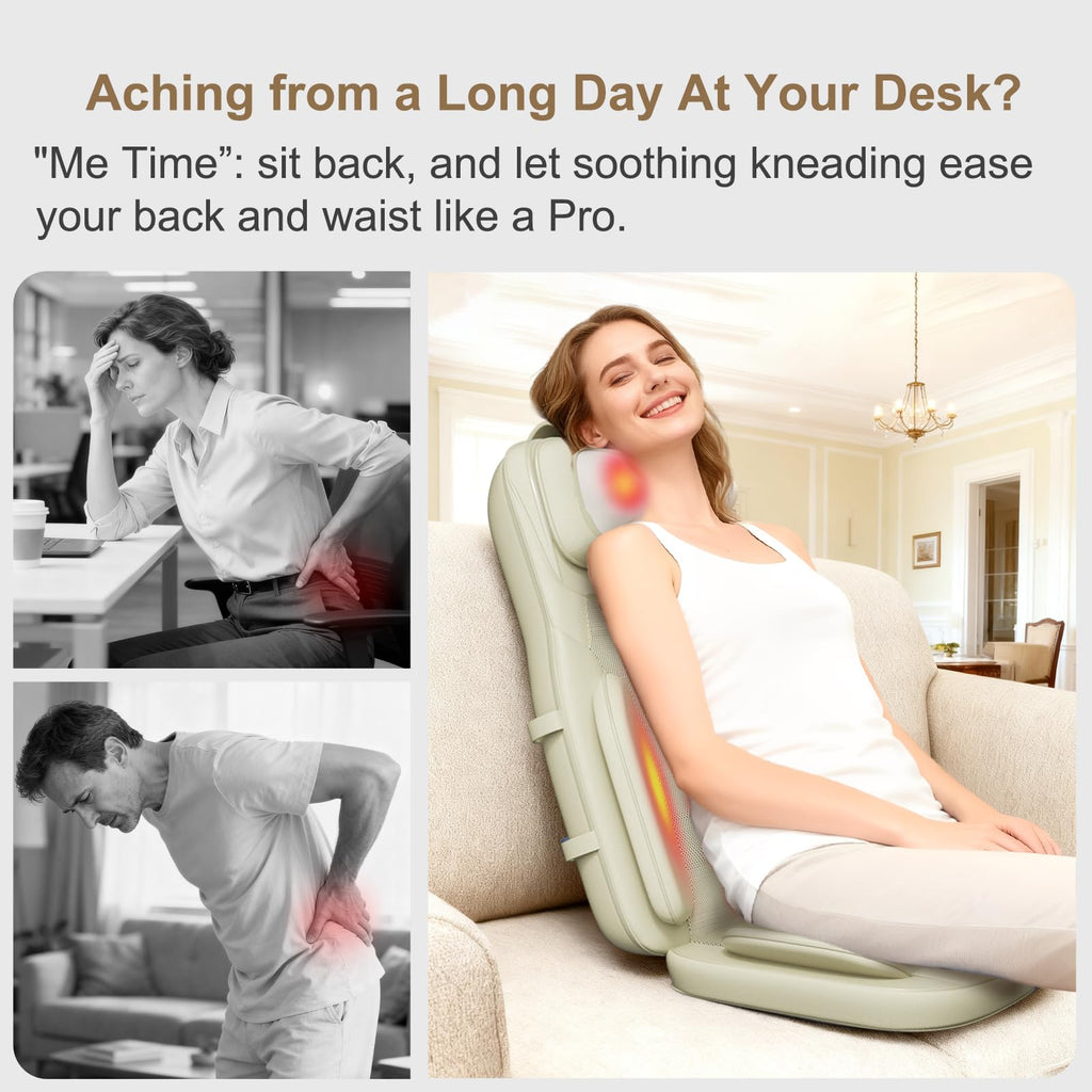 Rainwolf Shiatsu Neck and Back Massage Cushion with Heat - 4D Deep Tissue Kneading Full-Back Massager for Relief Fatigue, Adjust