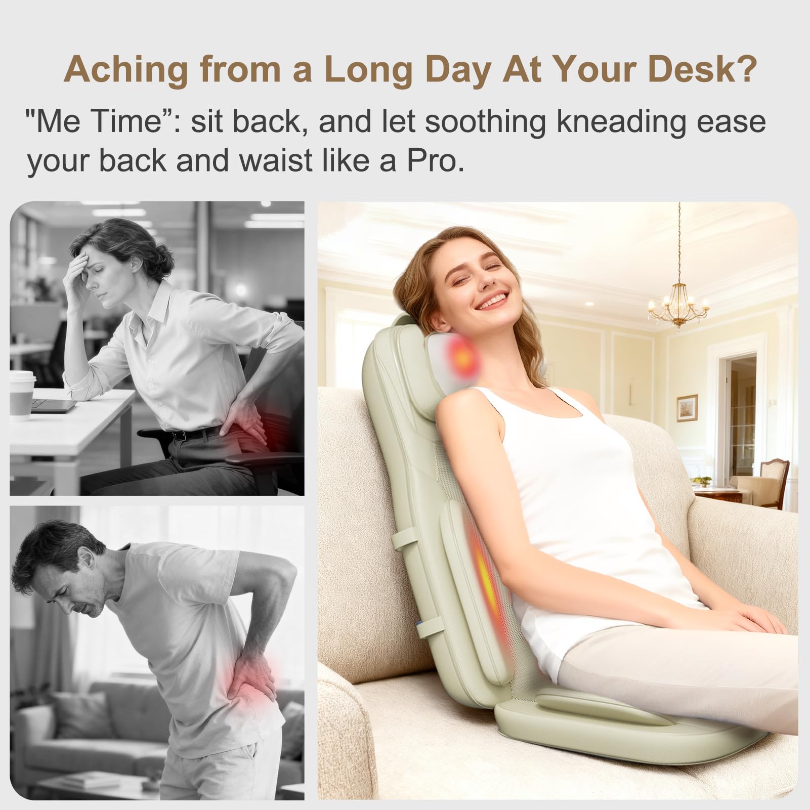 Rainwolf Shiatsu Neck and Back Massage Cushion with Heat - 4D Deep Tissue Kneading Full-Back Massager for Relief Fatigue, Adjust