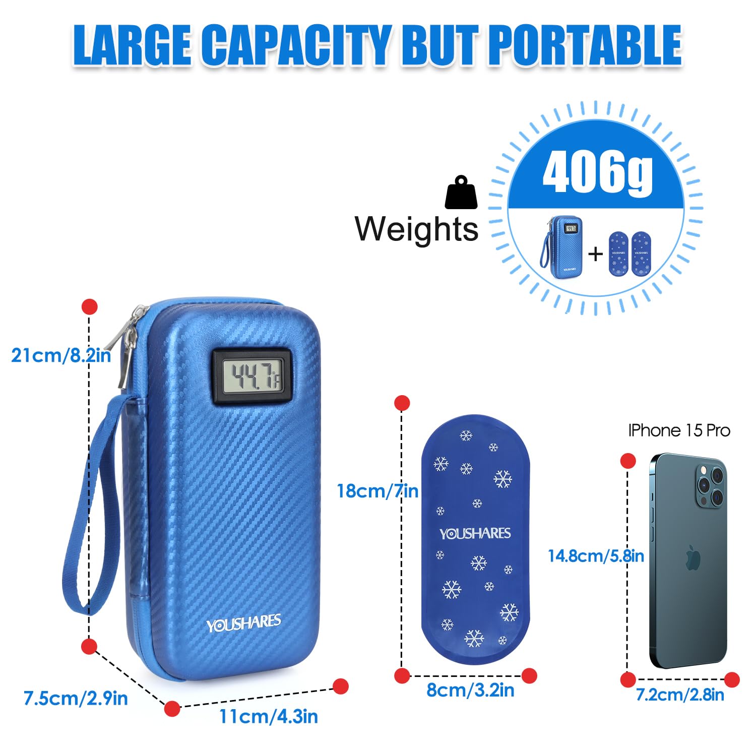 YOUSHARES Insulin Cooler Travel Case with Temperature Display, GLP-1 Diabetic Medicine Cooling Bag for Mounjaro, Refrigerated Di