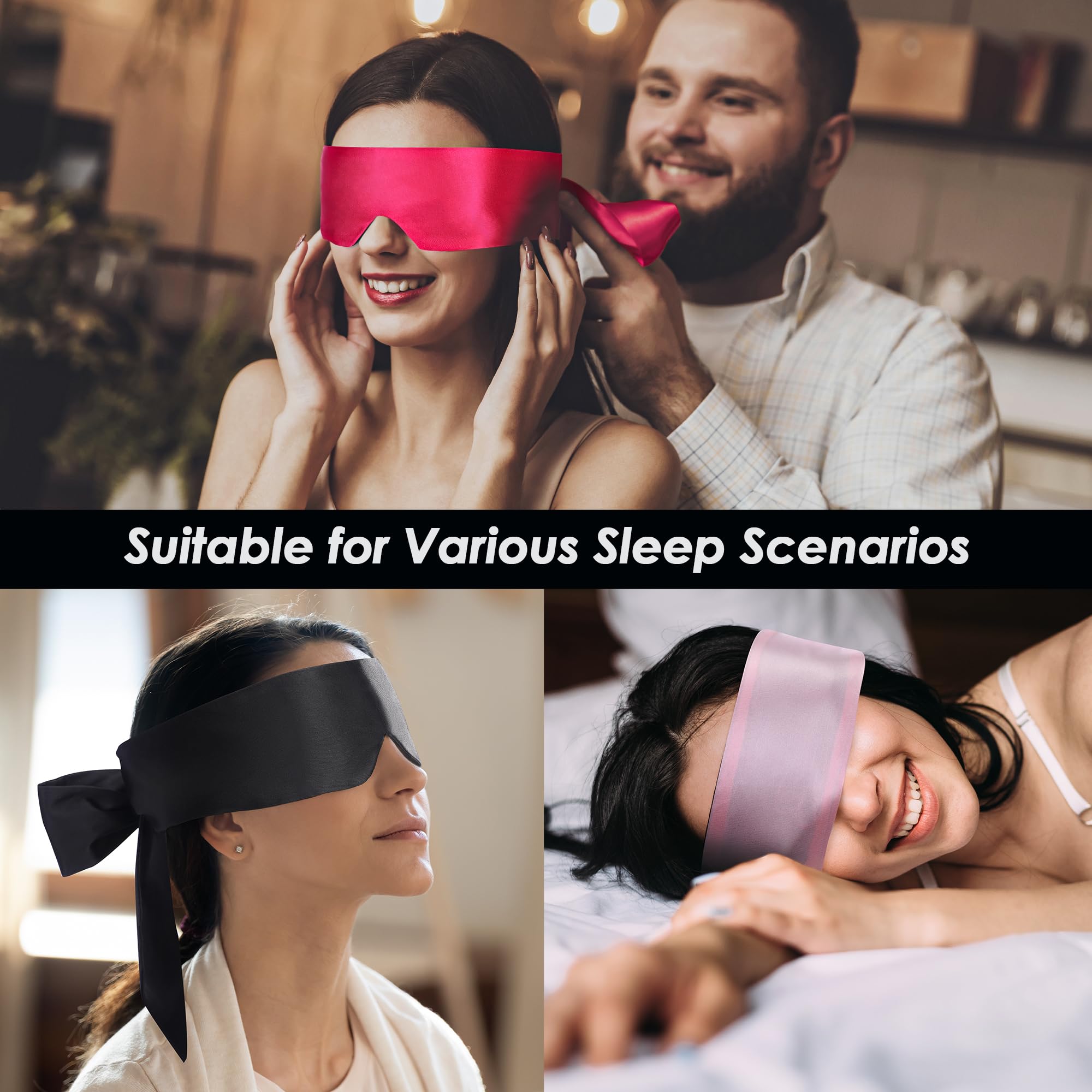FRESHME 2pcs Silk Bundle Satin Sleep Mask Eye Mask Blindfold - Blockout Light Soft Adjustable Blind Cover Eye Mask, Valentine's