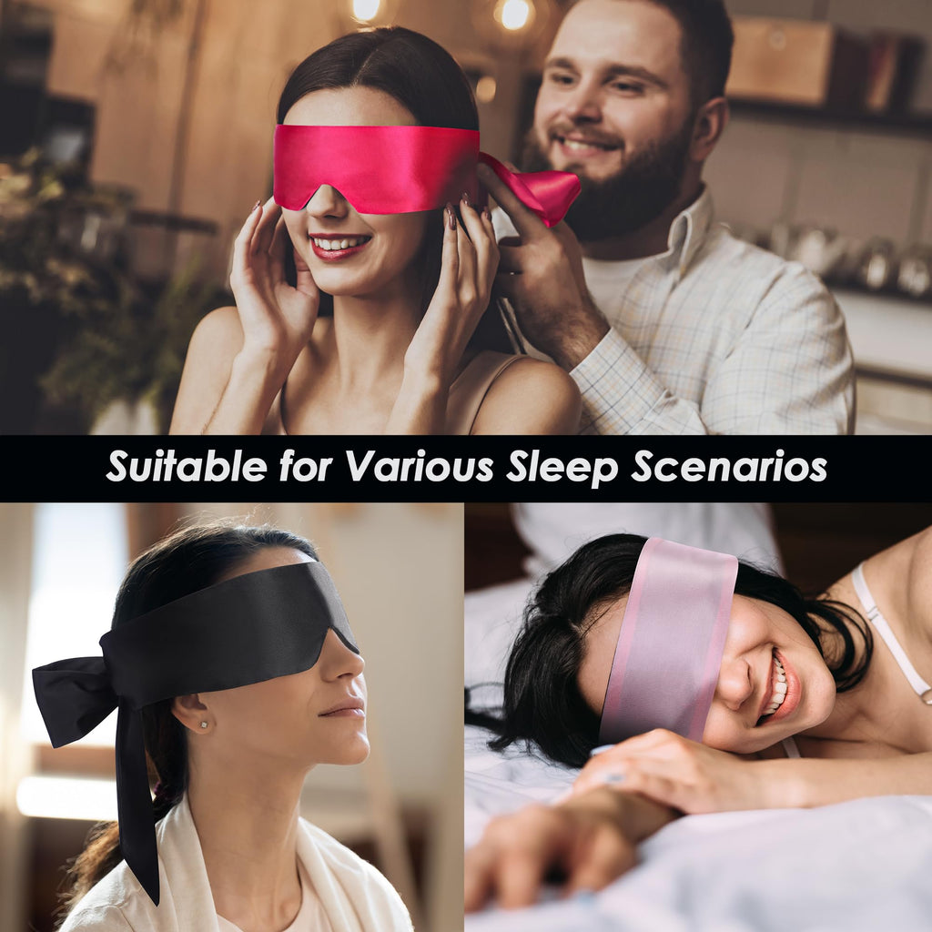 FRESHME 2pcs Silk Bundle Satin Sleep Mask Eye Mask Blindfold - Blockout Light Soft Adjustable Blind Cover Eye Mask, Valentine's