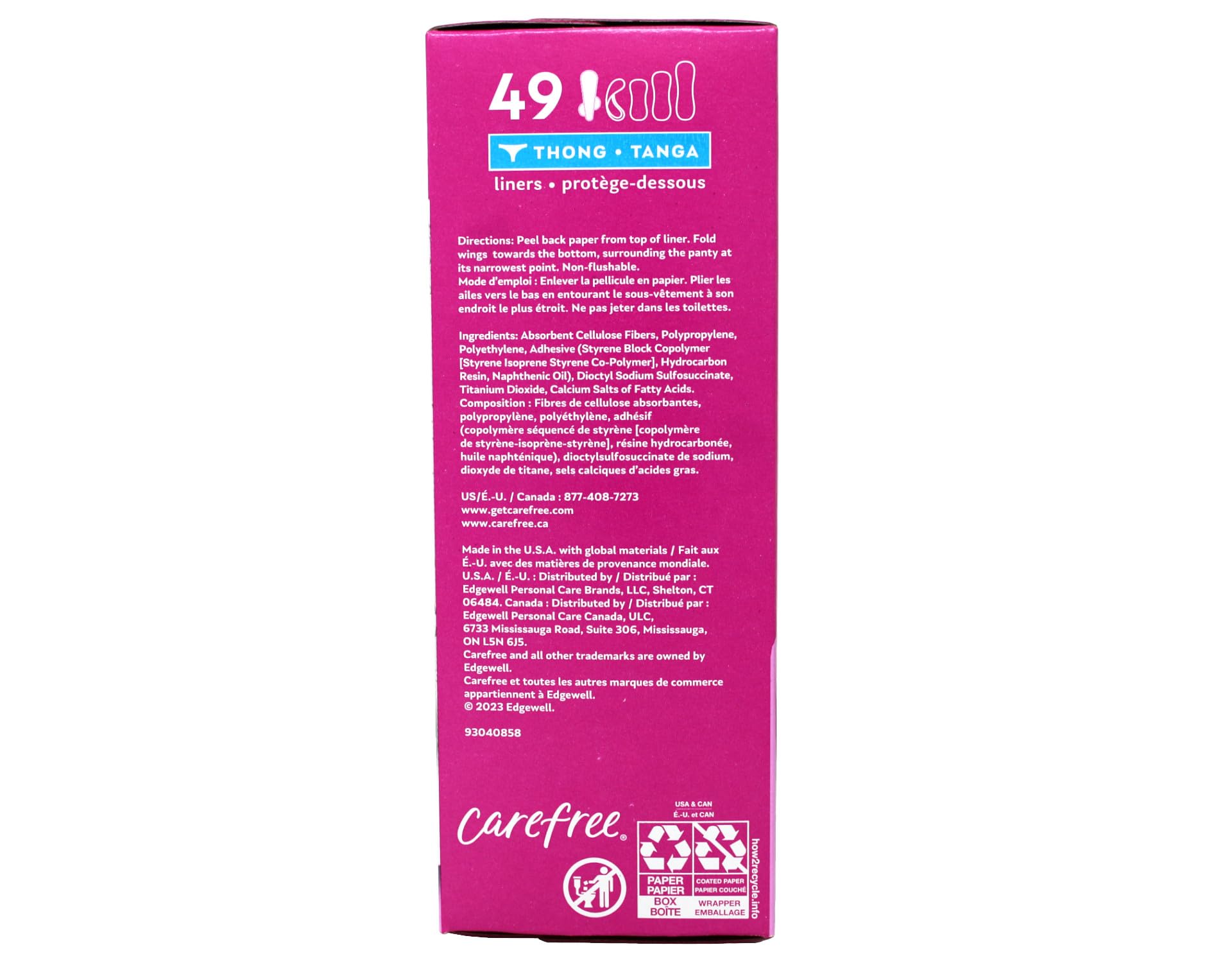 Carefree Thong Pantiliner Unscented 49 Liners Per Box