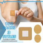 100 Pcs Spot Bandages Flexible Fabric Adhesive Knuckle Fingertip Bandages for Wound Care and First Aid Supplies, 3 Assorted Size