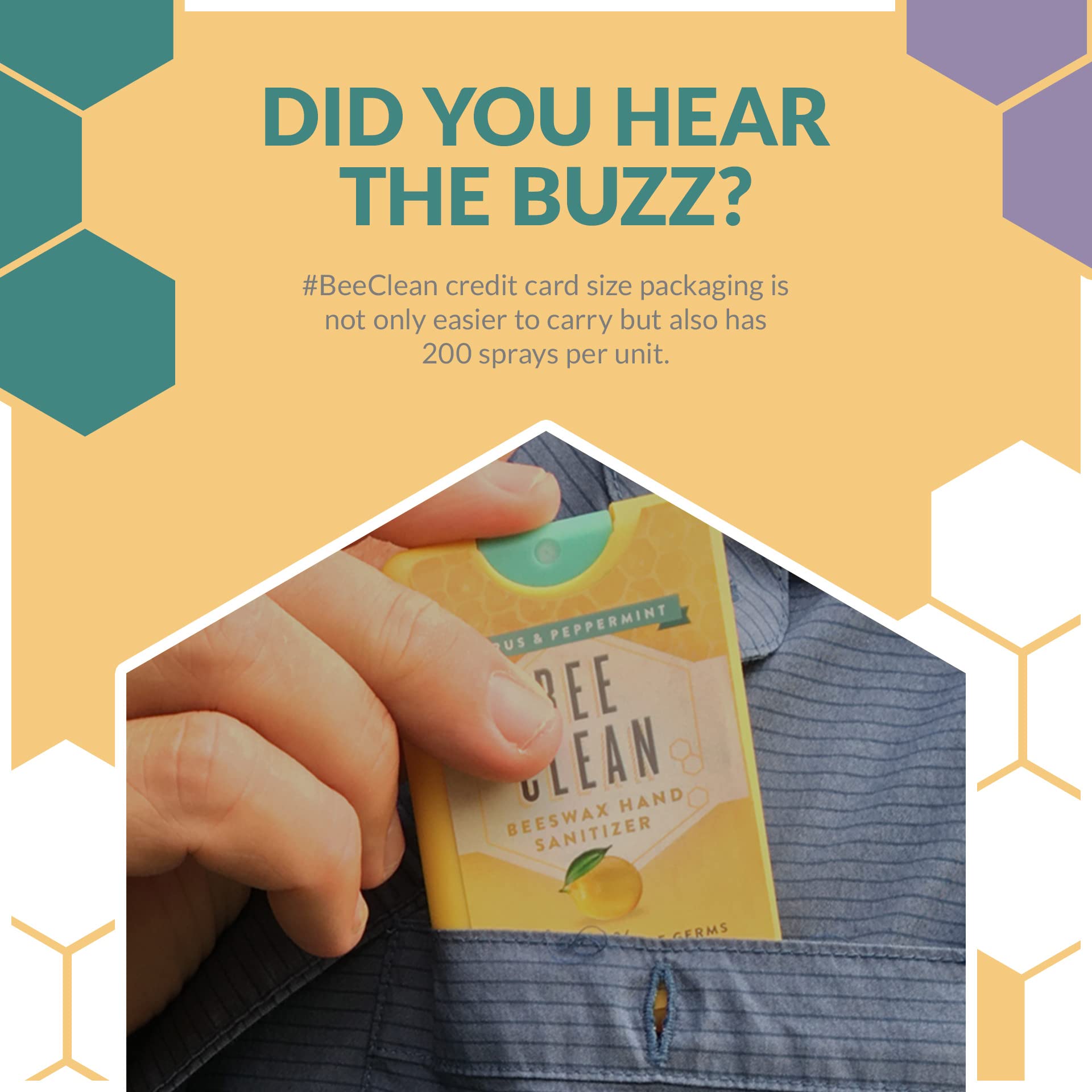 Bee Clean Organic Beeswax Hand Sanitizer Pocket Spray (2 Lavender Oil and 2 Citrus & Peppermint- Combo)