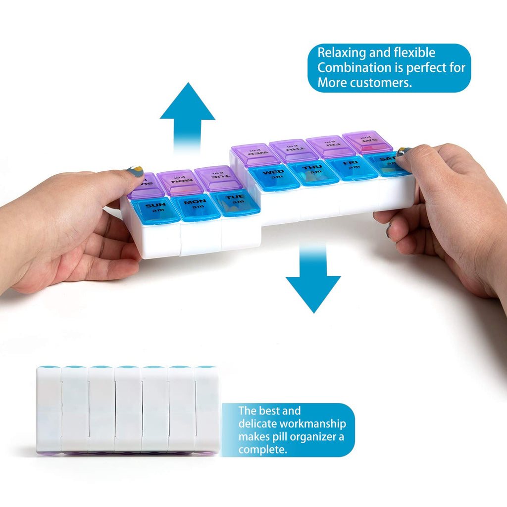ZUMD Weekly 7 Day Pill Organizer Case 2 Times a Day (AM/PM), Large Portable Pill Box 7 Day for Vitamin Medicine, Pill Case with