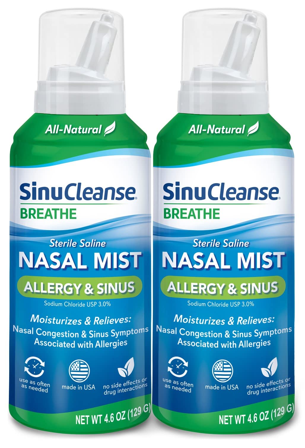 SinuCleanse Allergy & Sinus Sterile Saline Nasal Spray, Ultra Fine Mist, Instantly Moisturizes & Relieves Severe Nasal Congestio