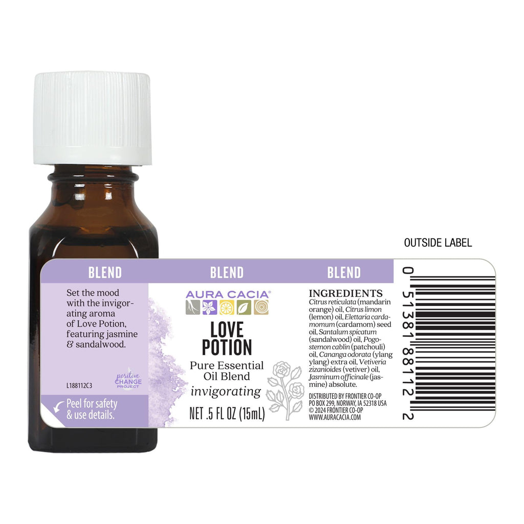 Aura Cacia Love Potion Essential Oil Blend | Romantic Aromatherapy with Jasmine, Ylang-Ylang, Sandalwood, Patchouli, Mandarin, L