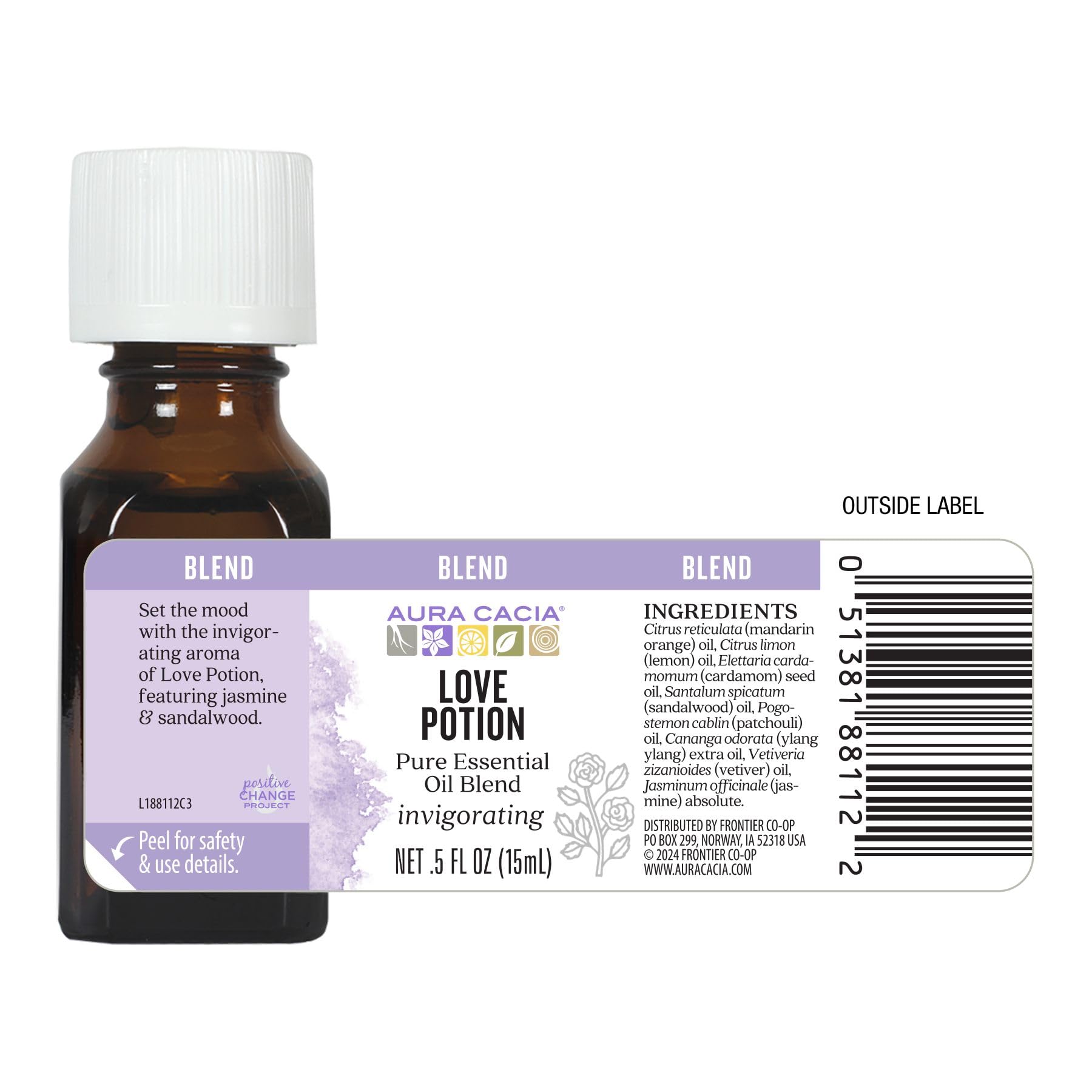 Aura Cacia Love Potion Essential Oil Blend | Romantic Aromatherapy with Jasmine, Ylang-Ylang, Sandalwood, Patchouli, Mandarin, L