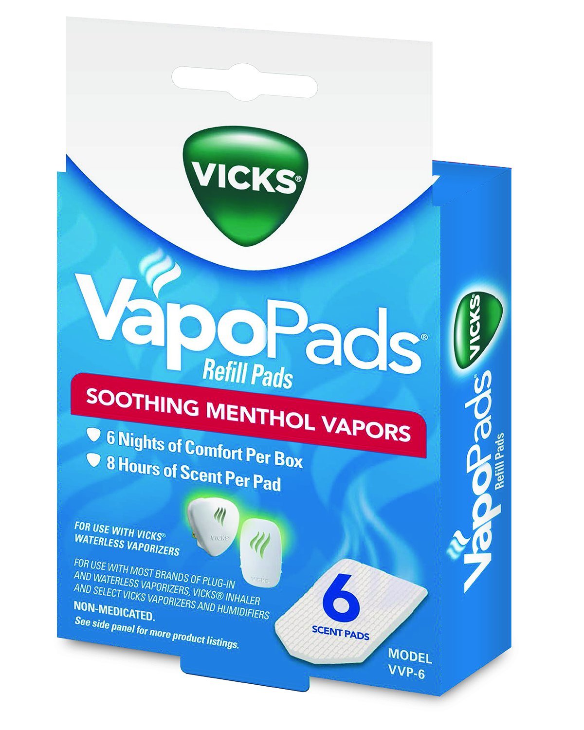 Vicks VapoPads, Soothing Menthol Vapors Replacement Pads, For Use in Vicks Humidifiers, Vaporizers and Steam Inhalers, 6 count