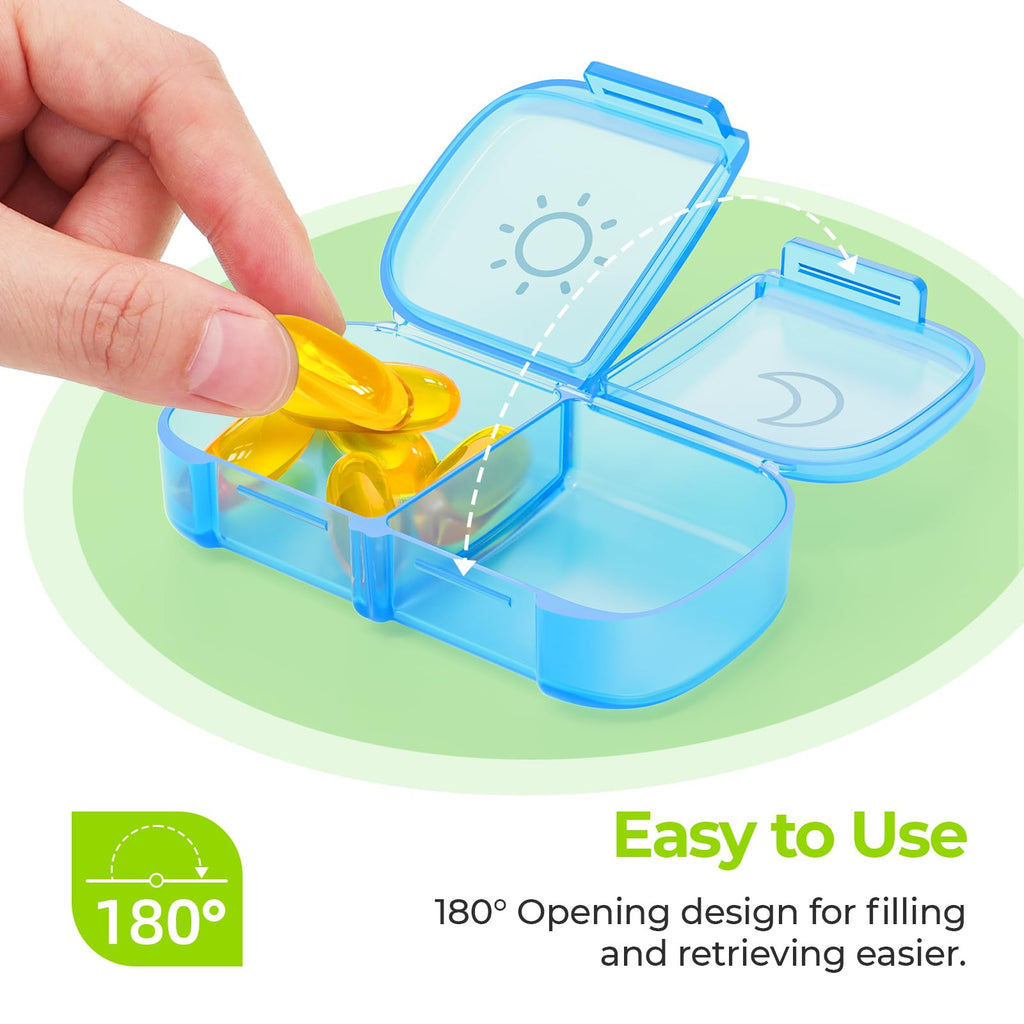 AUVON XL Weekly Pill Organizer 2 Times a Day with Large Opening for Easy Filling, AM PM Pill Box 7 Day in Rainbow Colors, Portab