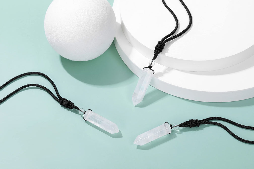 Top Plaza Clear Quartz Healing Crystal Stone Necklaces for Men Hexagonal Pendant Necklaces Adjustable Braided Rope Natural Gemst