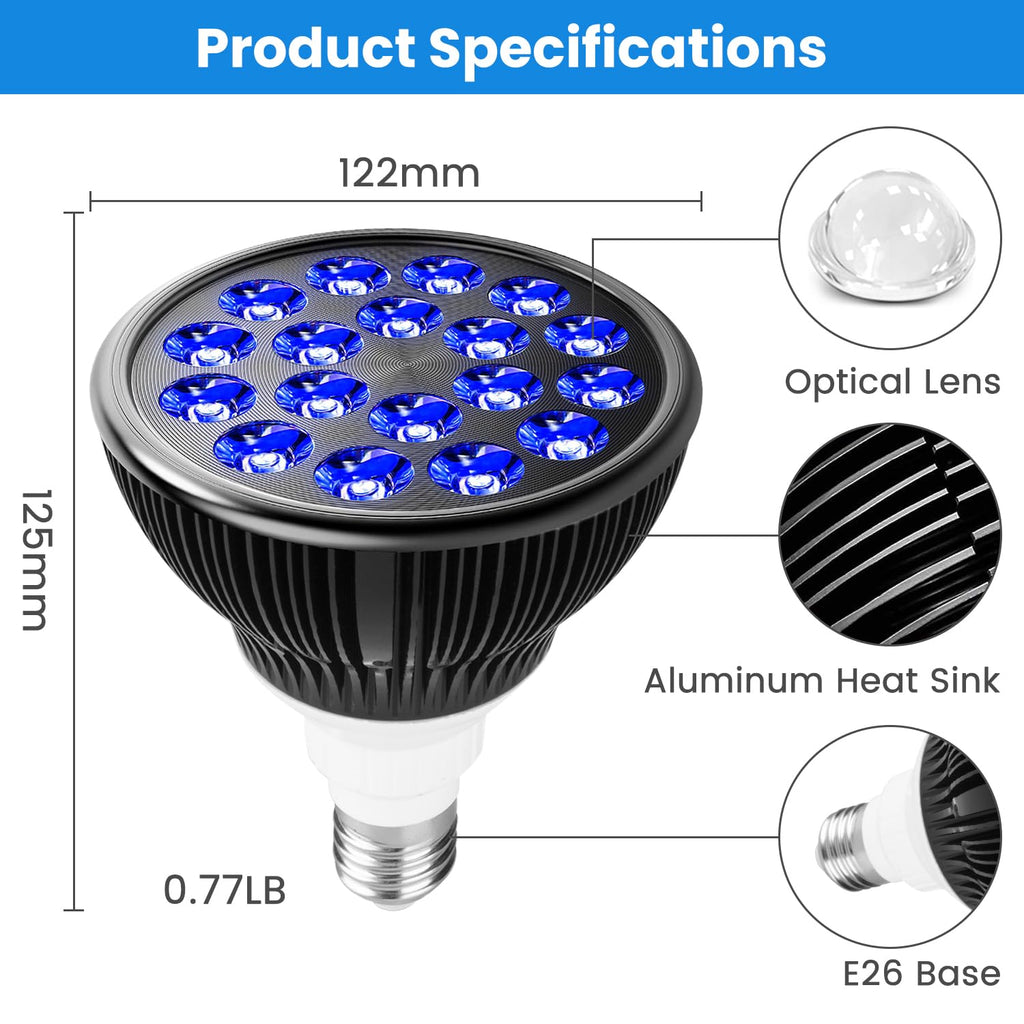 Aumtrly Blue Light Therapy Bulb, 18 LEDs Blue Light Therapy Lamp for Face and Body, High Irradiance, Large Coverage Area (Only B