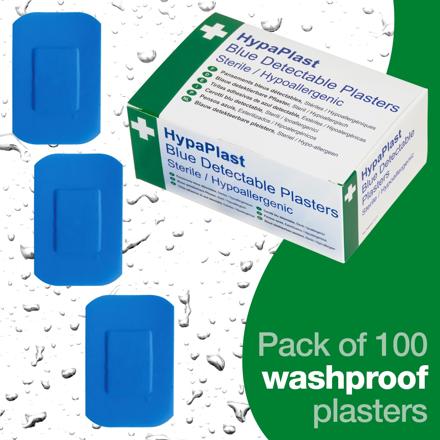 HypaPlast Blue Catering Plasters, 7.2x5cm (Pack of 100)