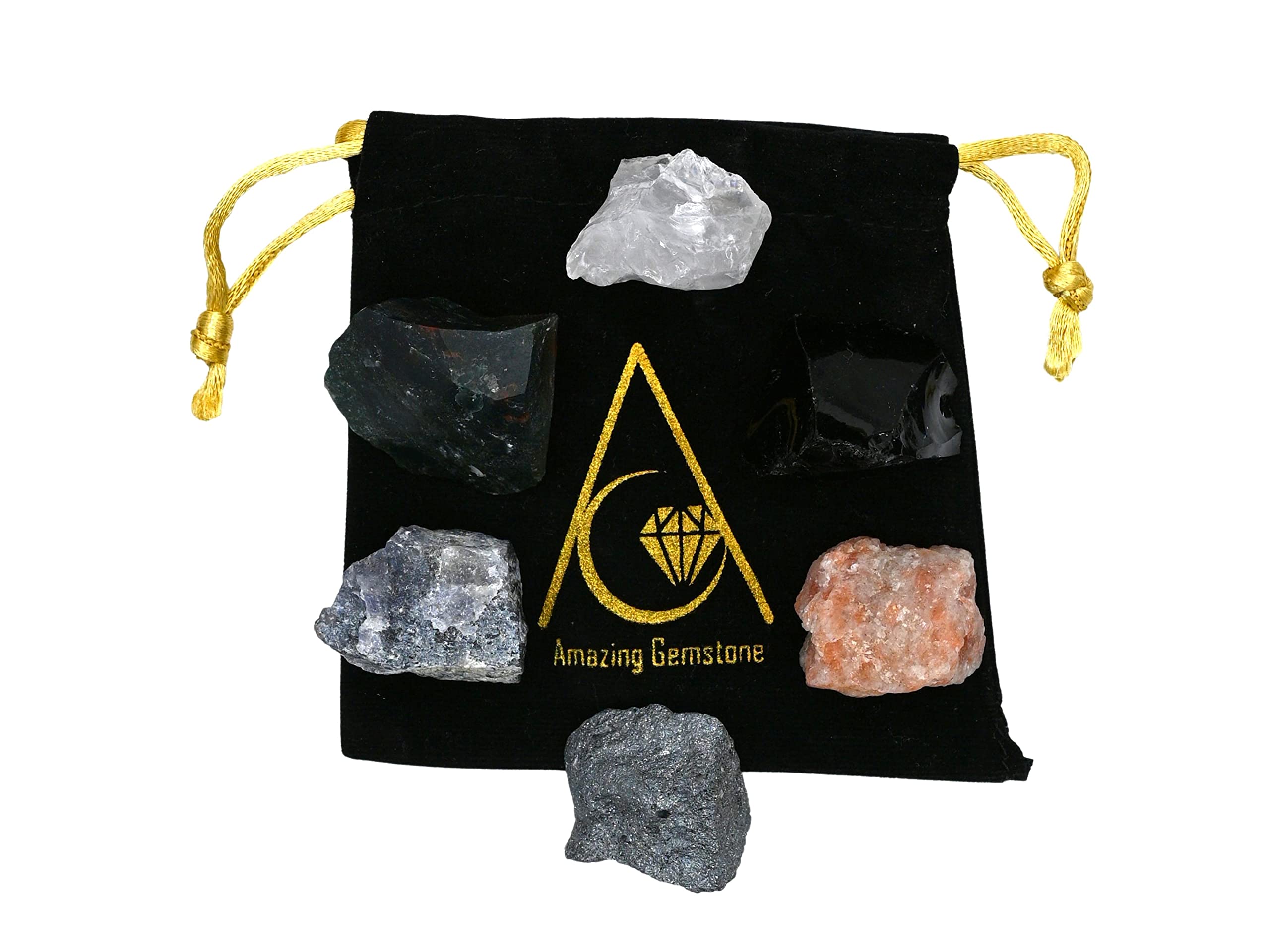 Crystals for Pregnancy, Set of 6 Blood Stone, Iolite, Hematite, Rose Quartz, Black Obsidian and Sunstone Healing Crystals and St