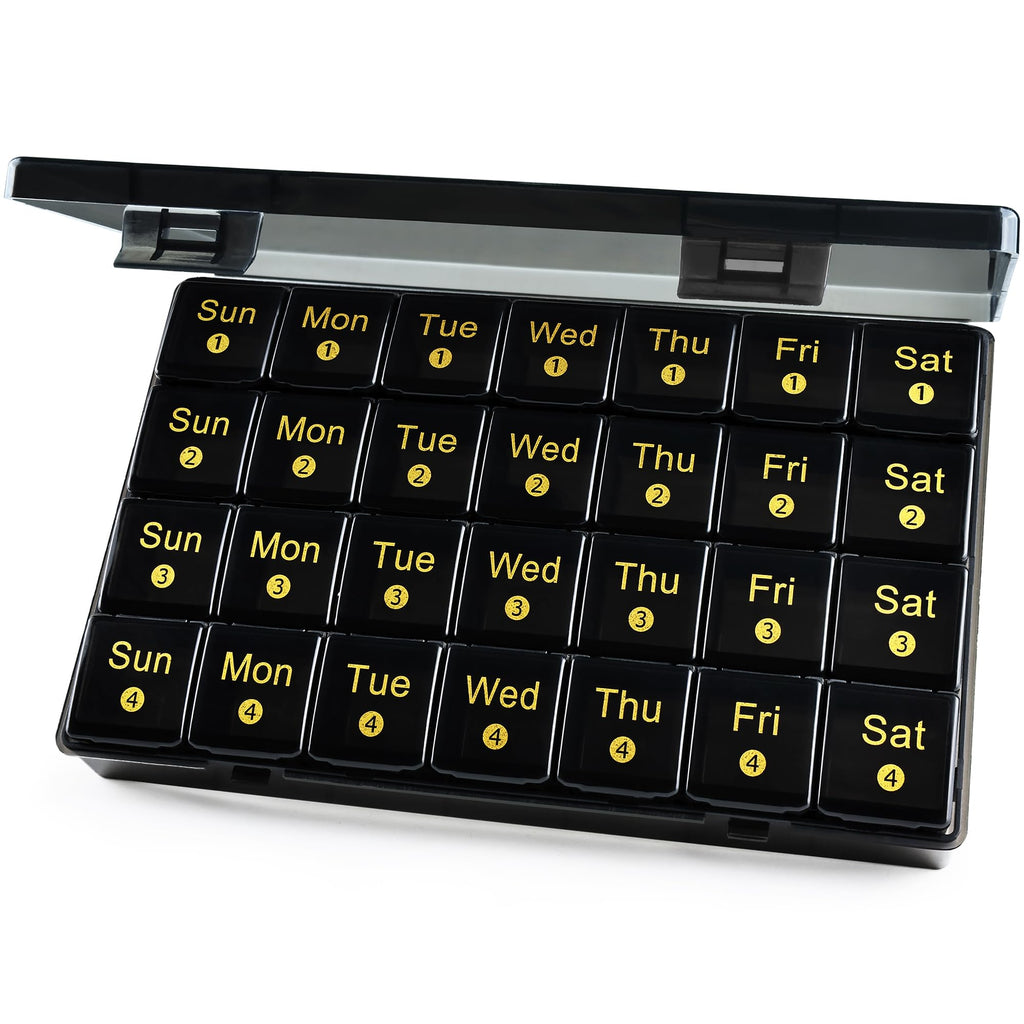 FHORAIN Monthly Pill Organizer 28 Days, 4 Weeks 1 Time a Day Pill Cases, Large Compartments Medicine Container for Vitamins, Fis