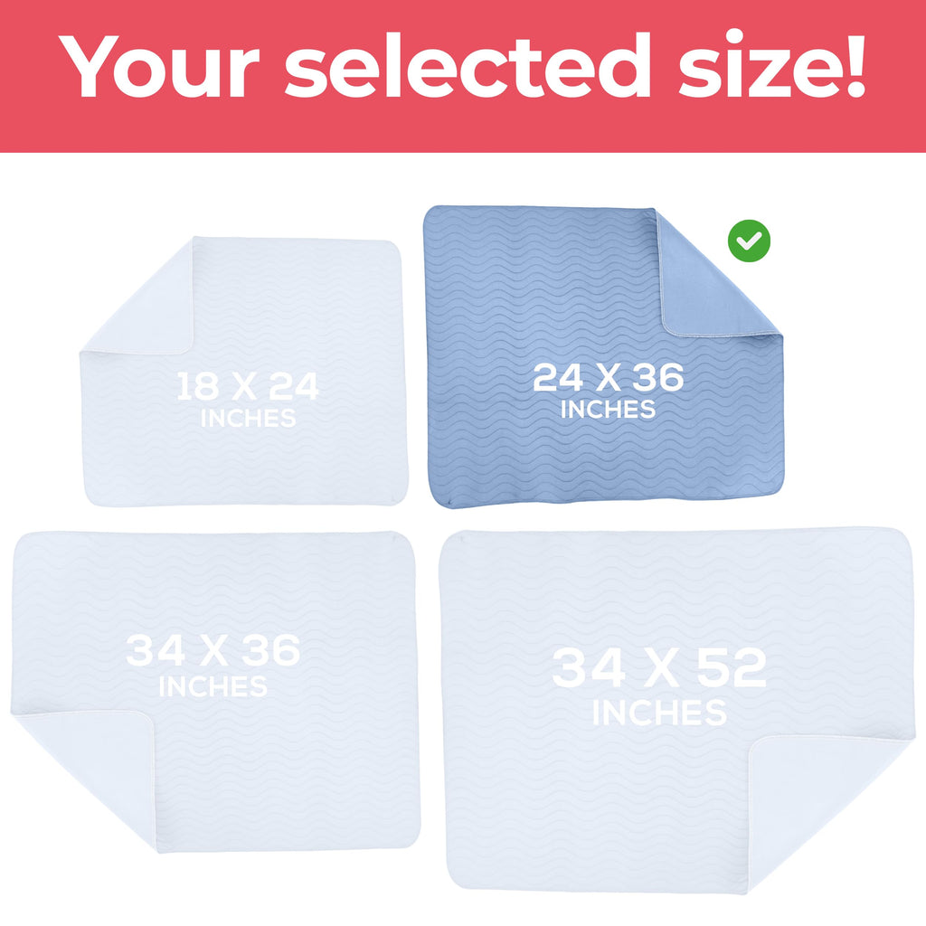 Utopia Bedding Waterproof Incontinence Bed Pads 24 x 36 Inches (Pack of 4, Blue), Washable and Reusable Underpads for Adults, El