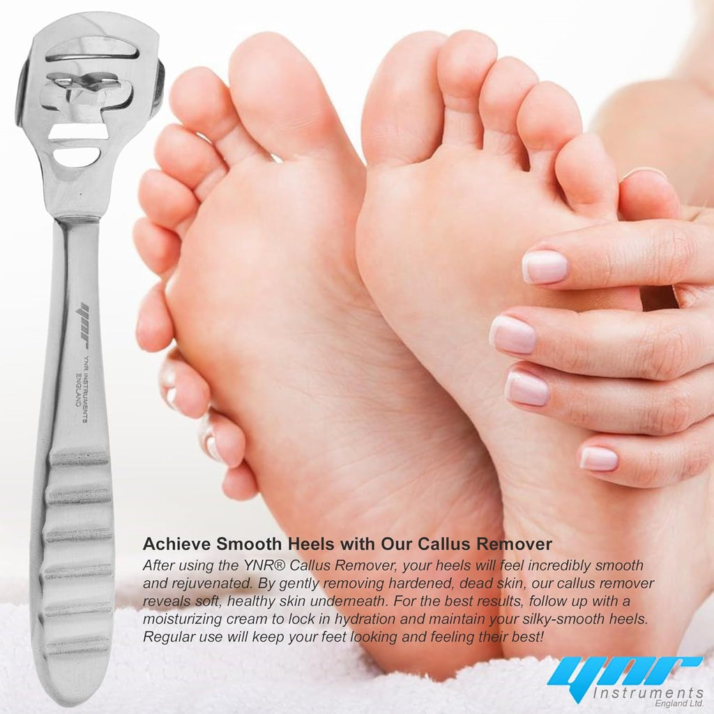 YNR Stainless Steel Foot Scraper & Callus Shaver for Feet, Pedicure Hard Skin Remover Tool with Callus Shaver Blades, Foot File
