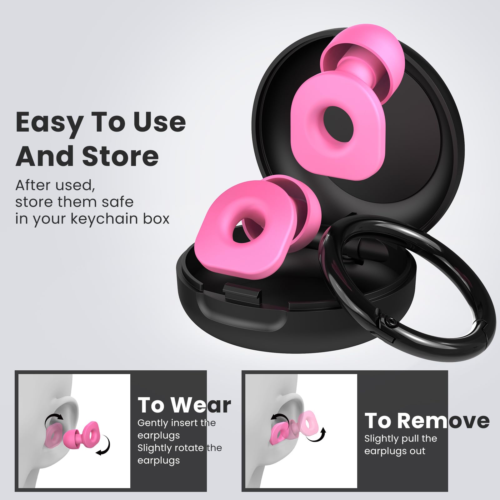 2 Pairs of Earplugs for Sleeping,Reusable Hearing Protection Earplugs with 8 Pairs Ear Tips & One Connector Cord,Soft Earplugs f