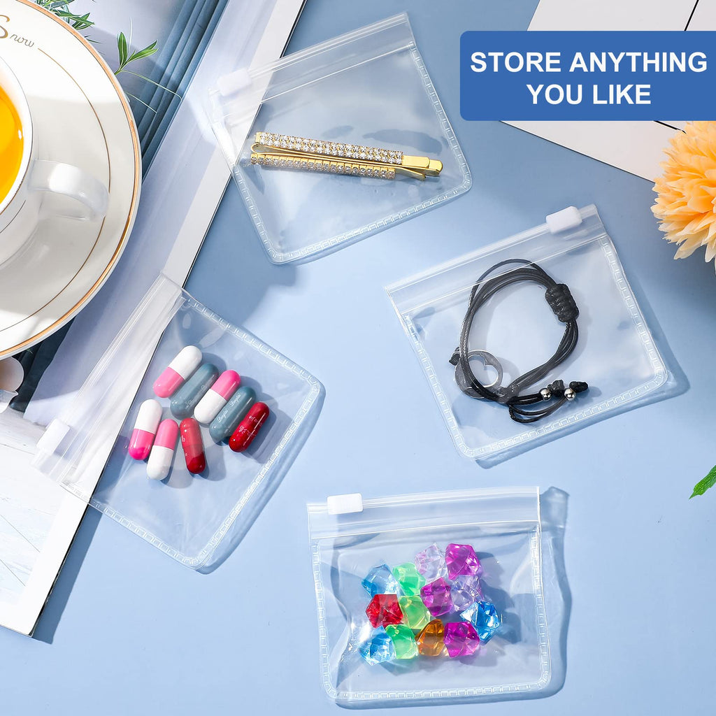 Meanplan 26 Pcs Pill Pouches Reusable Clear Zippered Pill Bag, Transparent PVC Toiletry Carry Pouch, 180 Pcs Waterproof Labels S