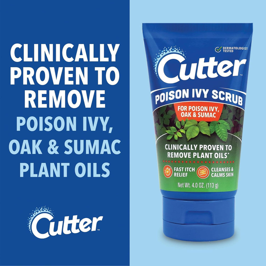 Cutter Poison Ivy, Oak, and Sumac Scrub - Fast Itch Relief, Gentle Cleansing, Natural Exfoliation for Soothing Skin Care, Fragra