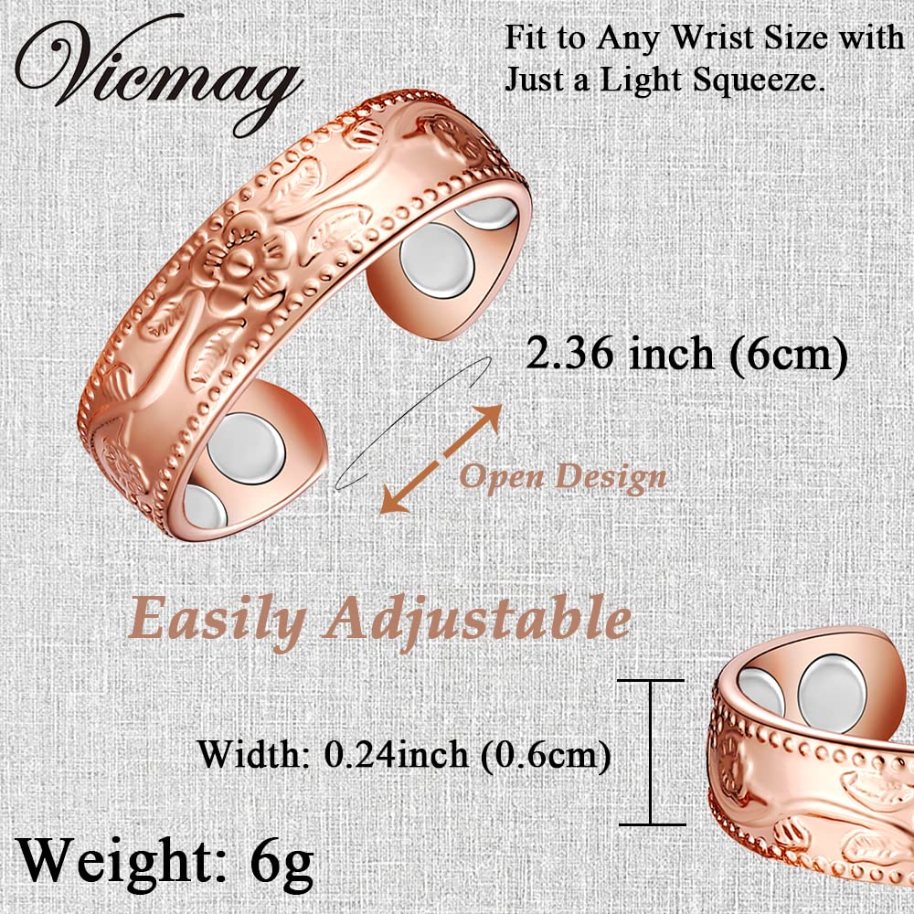 Vicmag Copper Magnetic Ring for Women Ring Ladies Fingers Thumb 99.9% Solid Pure Copper Gift 2PCS Adjustable (4X Rose Gold)