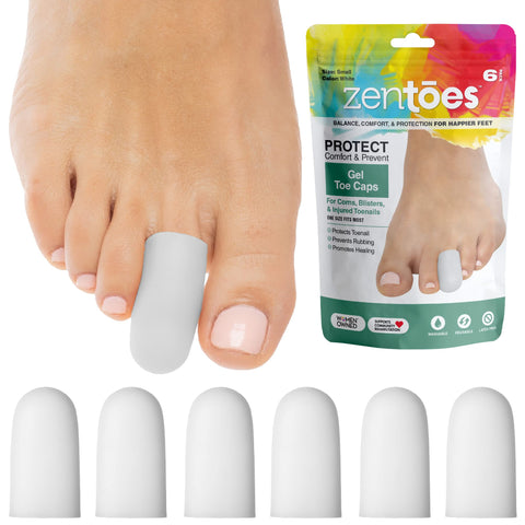 ZenToes 6 Pack Gel Toe Cap and Protector - Cushions and Protects to Provide Relief from Missing or Ingrown Toenails, Corns, Blis