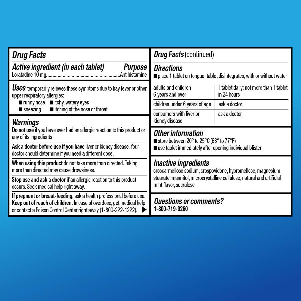 Amazon Basic Care Loratadine Orally Disintegrating Tablets, 10 mg, Antihistamine, Allergy Medicine, 24 Hour Relief, 30 Count