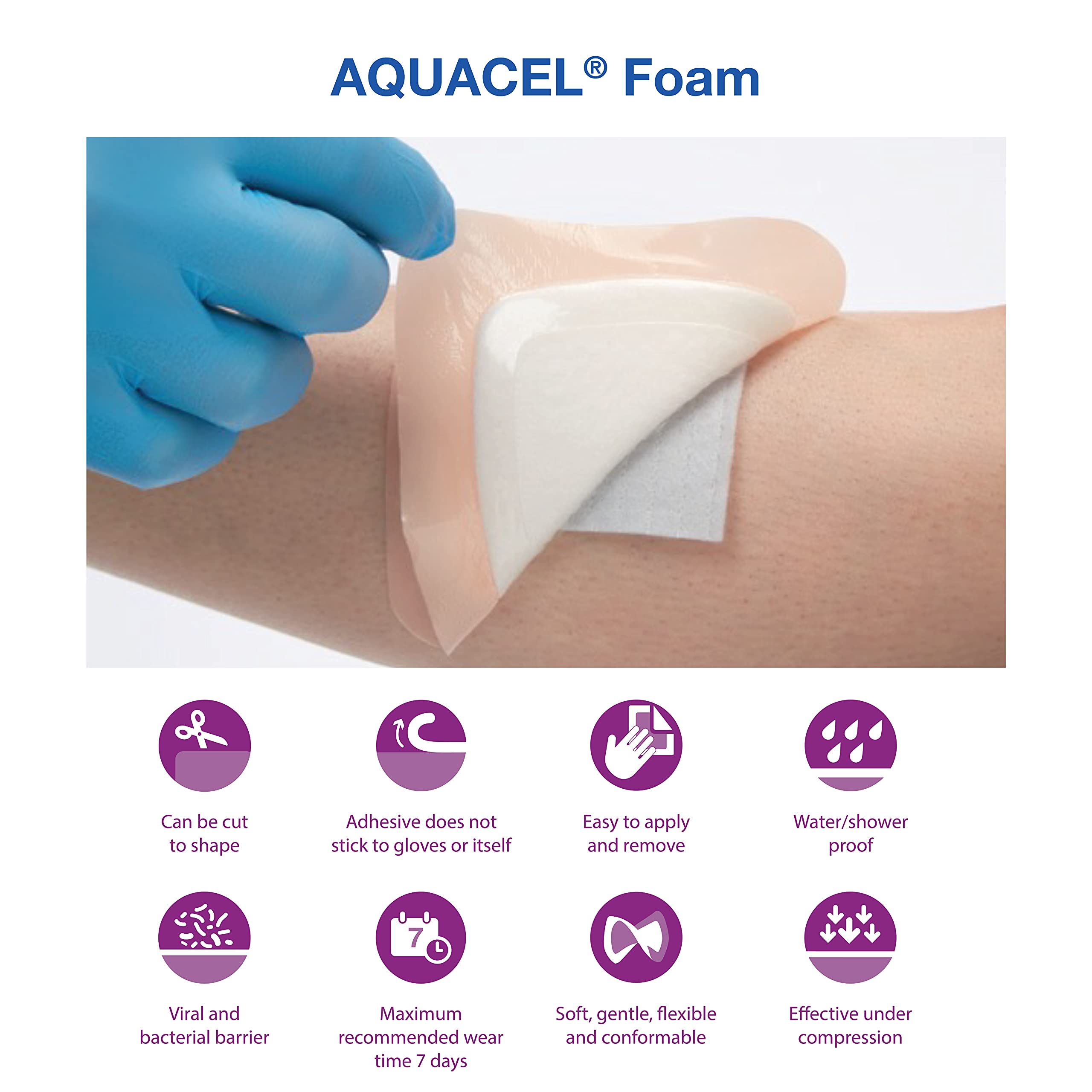 ConvaTec AQUACEL Foam 8x7 Sacral Wound Dressing with Silicone Gel Adhesive, Waterproof, Flexible, Medical Grade with Hydrofiber