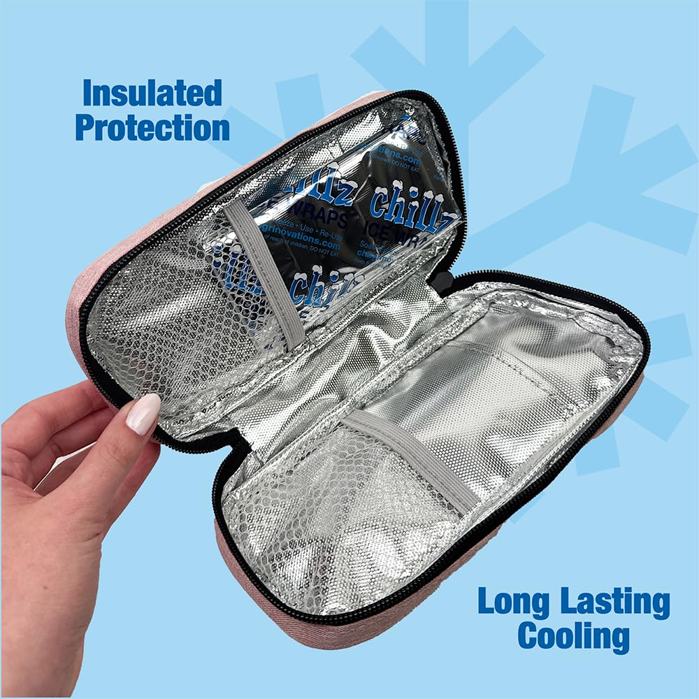 CHILLZ Rx Insulated Insulin Travel Case TSA Approved - Medicine Travel Cooler for Insulin Pens, Diabetic Supply Bag with 2 Reusa