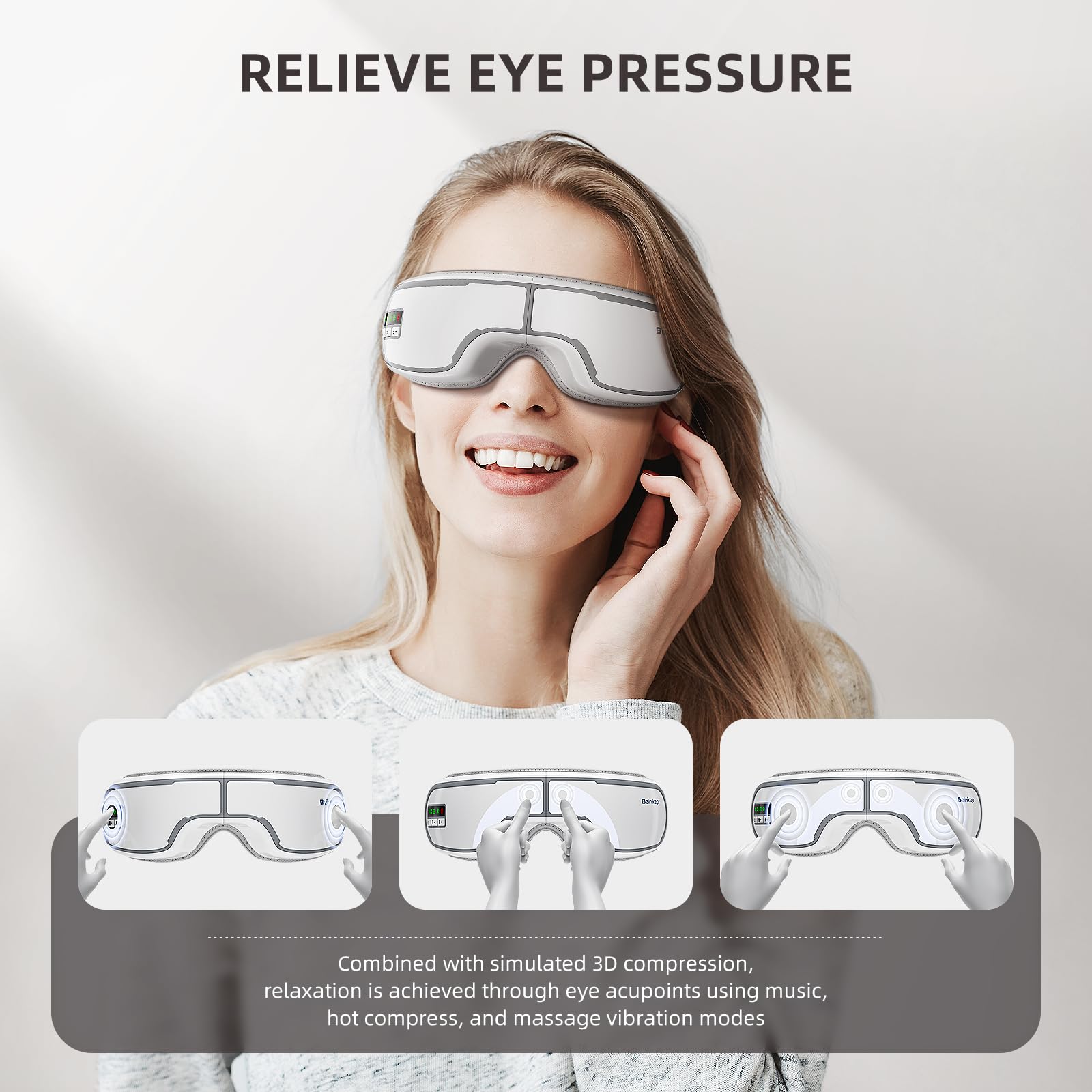 BEINKAP Eye Massager, New Year Birthday Gifts for Women, FSA HSA Eligible Eye Massager with Heat, Eye Mask Eye Massager for Migr