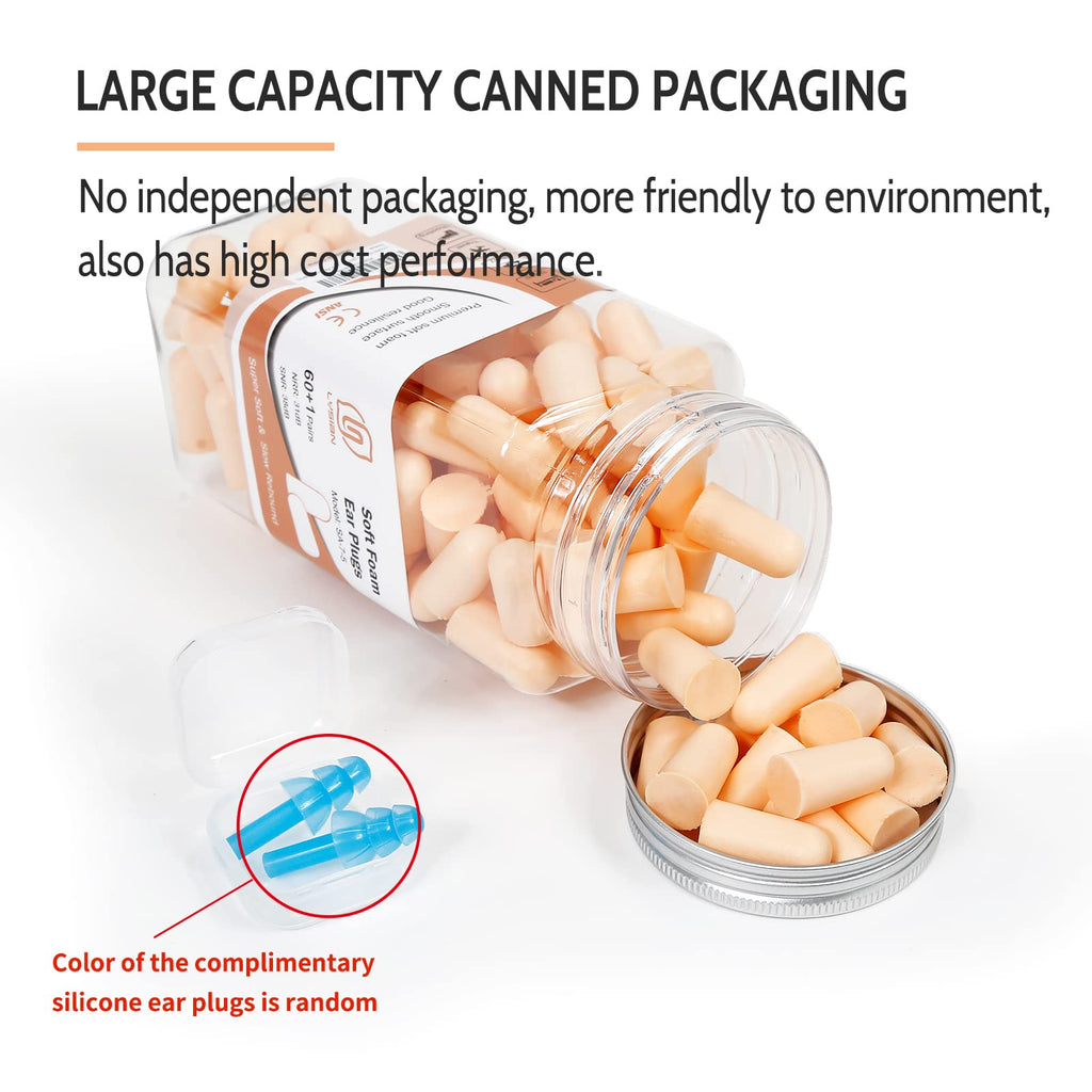LYSIAN Flesh Color Foam Ear Plugs for Sleeping - 60 Pairs 38dB SNR Noise Reduction Earplugs with Reusable Silicone Earplug Ultra