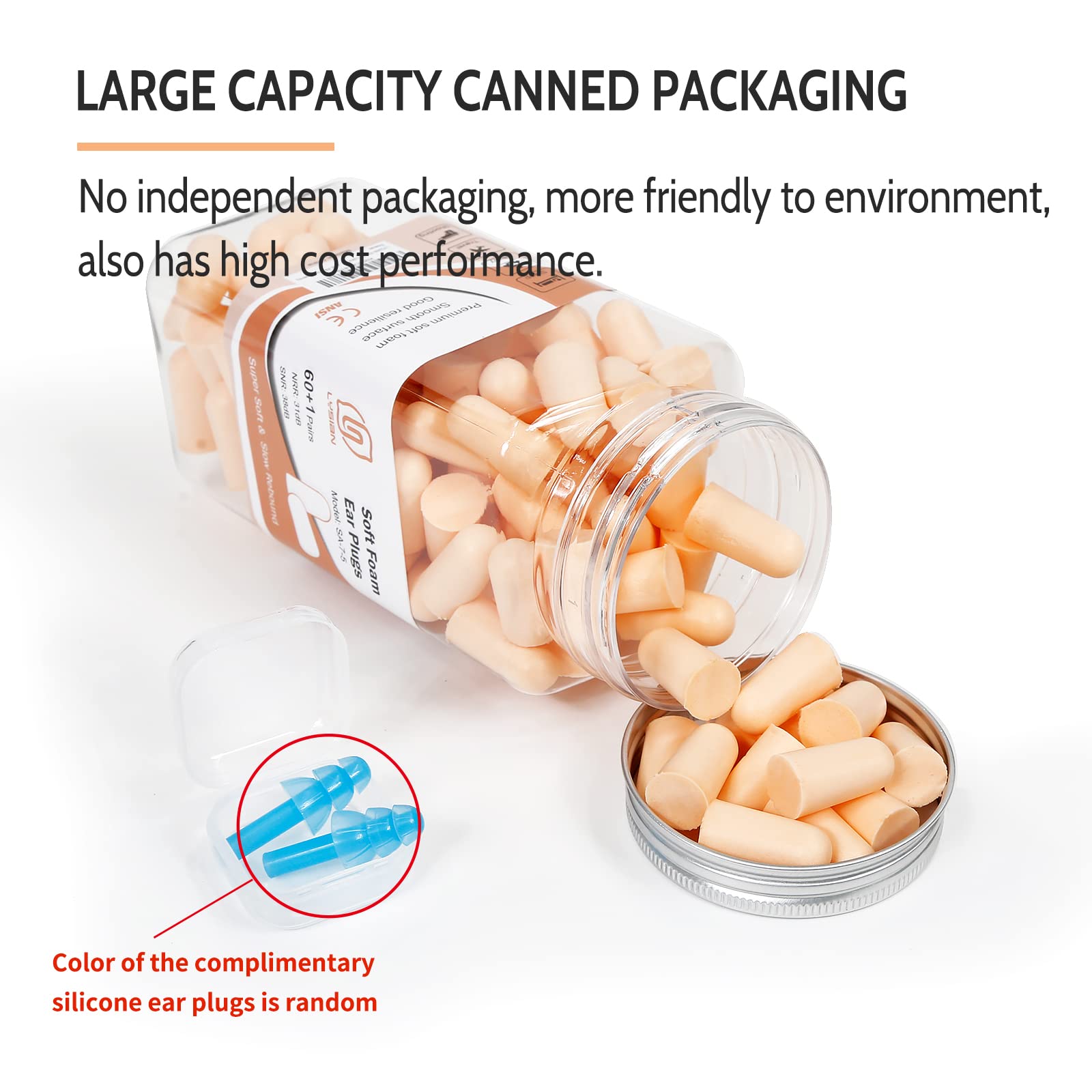 LYSIAN Flesh Color Foam Ear Plugs for Sleeping - 60 Pairs 38dB SNR Noise Reduction Earplugs with Reusable Silicone Earplug Ultra