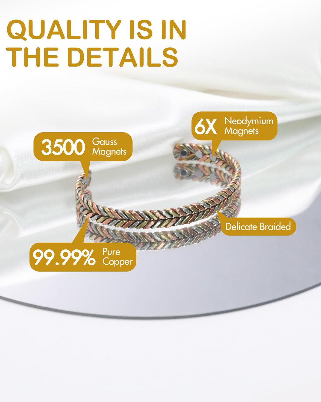 Feraco Pure Copper Bracelet for Women, Ultra Strength Magnetic Cuff Bangle with Neodymium Magnets, 99.99% Copper Jewelry Gift, T