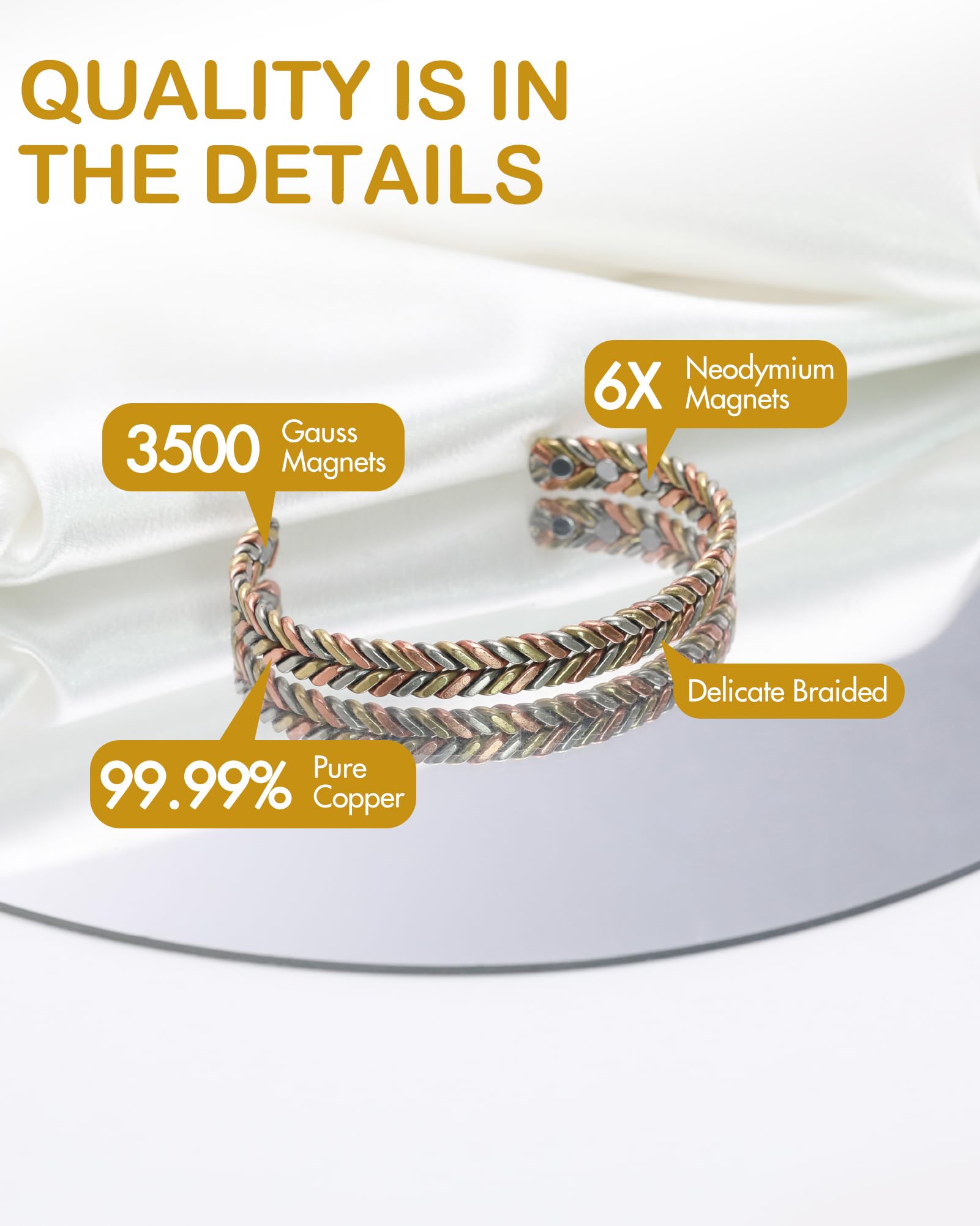 Feraco Pure Copper Bracelet for Women, Ultra Strength Magnetic Cuff Bangle with Neodymium Magnets, 99.99% Copper Jewelry Gift, T