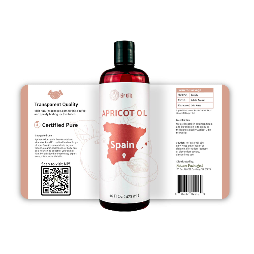 Nature Packaged Apricot Kernel Oil (16oz) - Direct from Spain and Turkey- 100% Pure Carrier Oil for Hair, Face, and Skin - Cold-