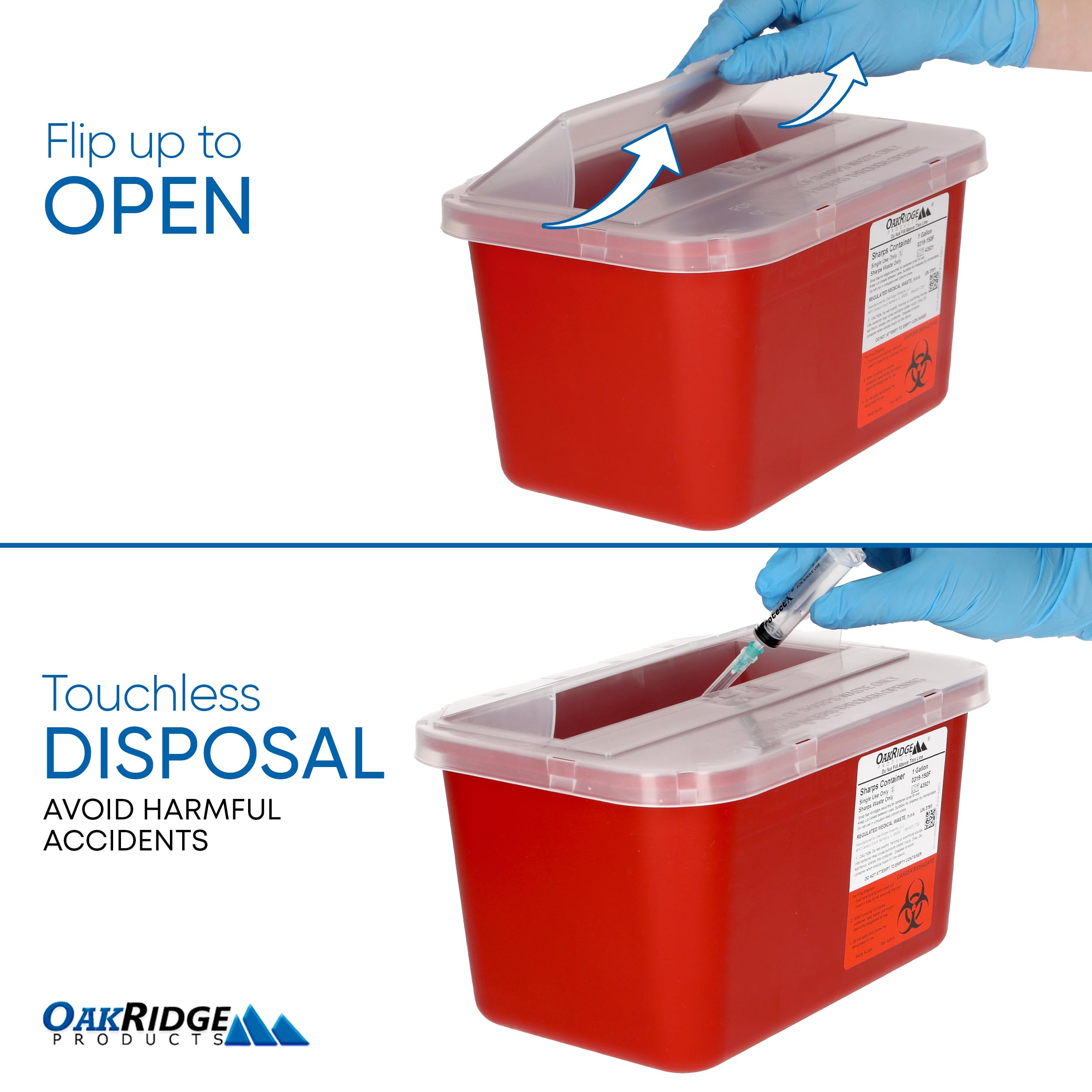 Oakridge Products Large Sharps Container for Home Use and Professional 1 Gallon (3-Pack), Biohazard Needle and Syringe Disposal,