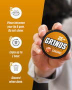 Grinds Coffee Pouches | Tobacco Free, Nicotine Free Healthy Alternative | 3 Cans of Caramel | 18 Pouches Per Can | 1 Pouch eq. 1