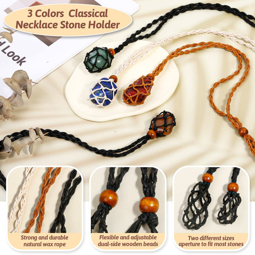 Crystals Necklace Holders and Healing Stones Set, 6Pcs Adjustable Crystal Cage with 7 Chakra Crystals and Healing Stones for Yog