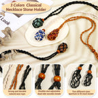 Crystals Necklace Holders and Healing Stones Set, 6Pcs Adjustable Crystal Cage with 7 Chakra Crystals and Healing Stones for Yog