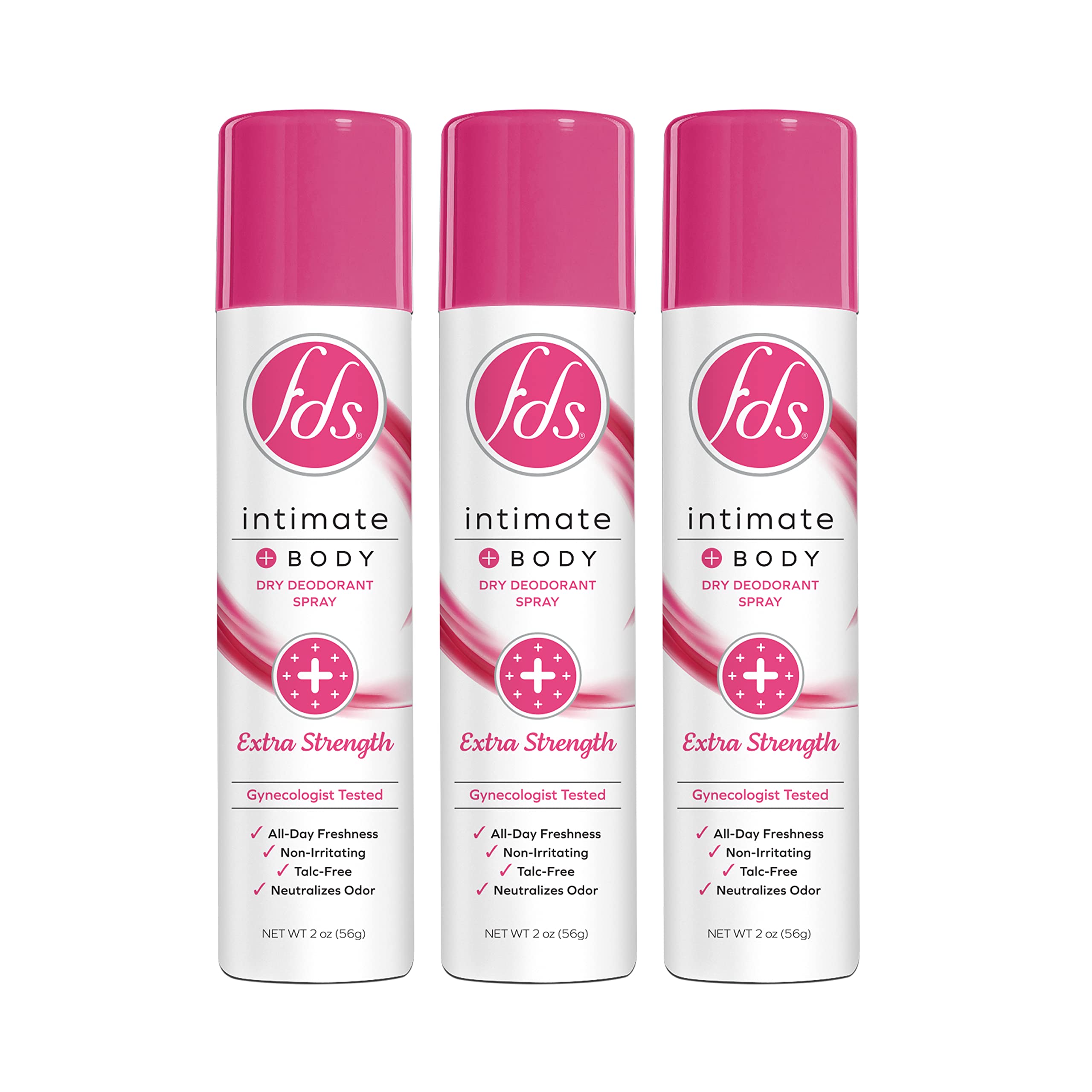 FDS Intimate Deodorant Spray, Extra Strength, 2 oz (Pack of 3) Feminine Spray for All Day Freshness & Odor Protection; pH-balanc