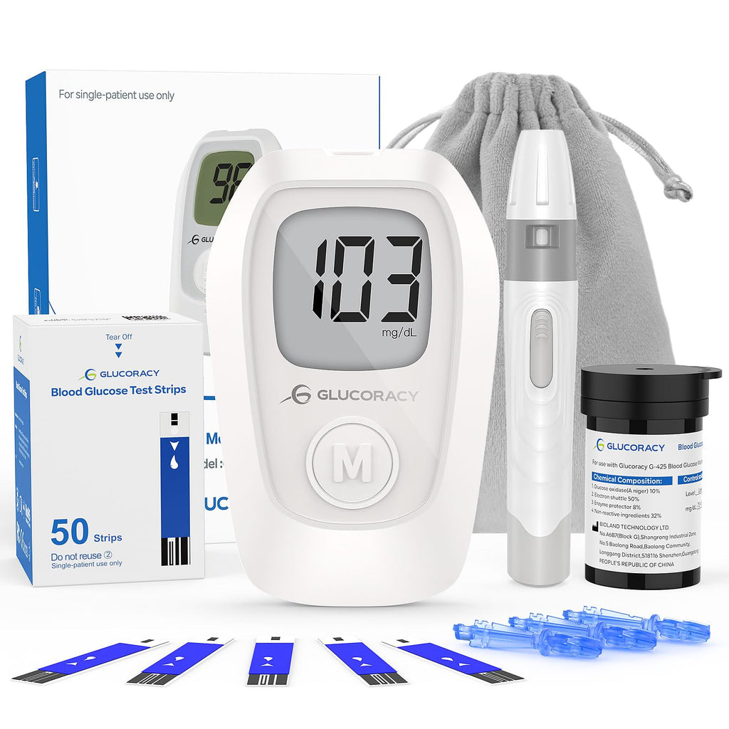 Glucoracy G-425 Blood Glucose Monitor Kit, Blood Sugar Test Kit with Lancing Device, 50 Test Strips and 50 Lancets, Glucose Mete