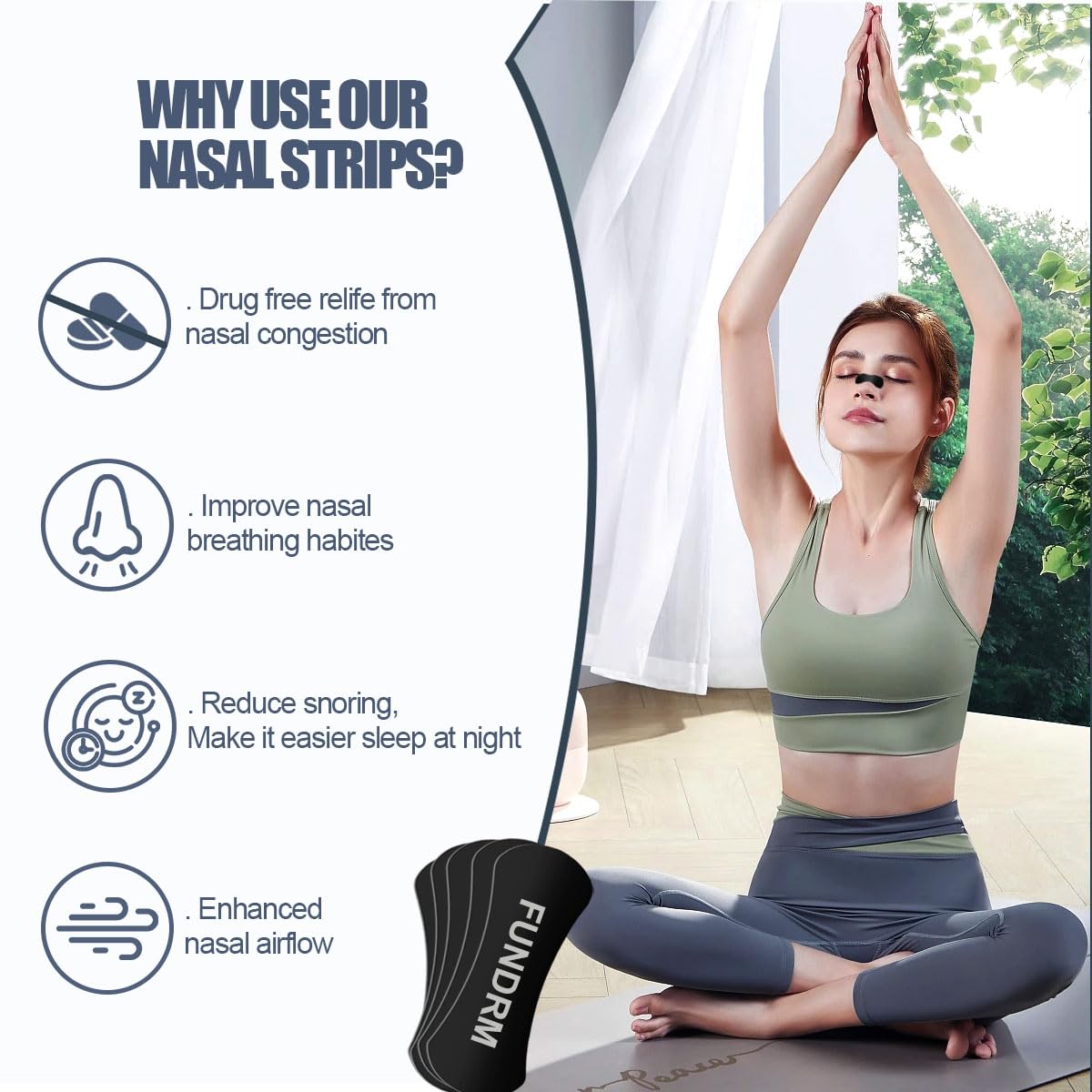 FUNDRM Nasal Strips for Anti Snoring for Men, Women Nose Tapes for Breathing Increased Airflow Nasal Congestion Nose Adhesive fo